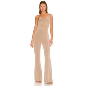 Misha Womens Noelene Jumpsuit Wide Leg Sleeveless Khaki Size 4 Baddie Party Glam
